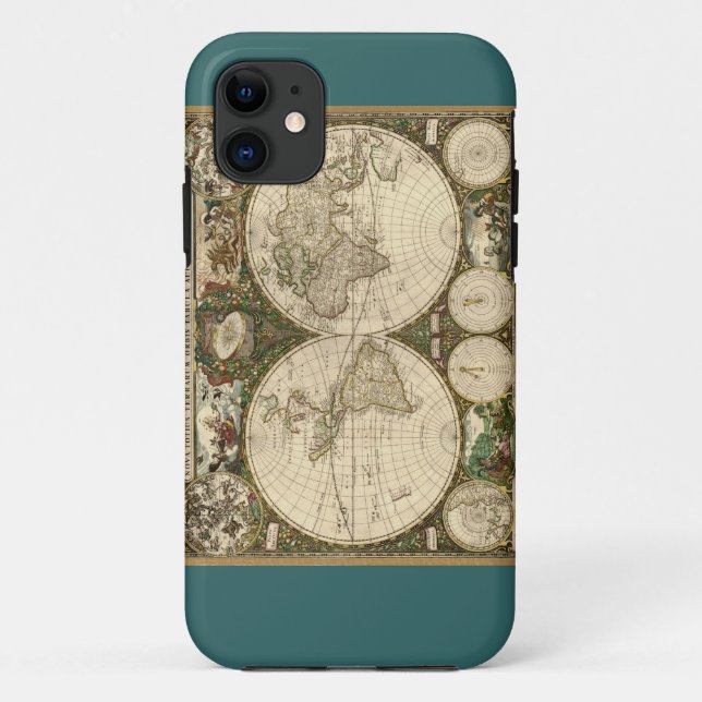 Antique 1660 World Map by Frederick de Wit Case-Mate iPhone Case (Back)