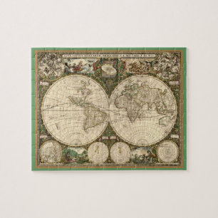 Antique 1660 World Map by Frederick de Wit Jigsaw Puzzle
