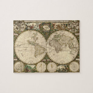 Antique 1660 World Map by Frederick de Wit Jigsaw Puzzle