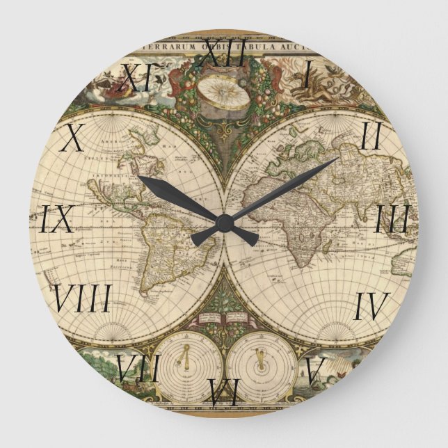 Antique 1660 World Map by Frederick de Wit Large Clock (Front)