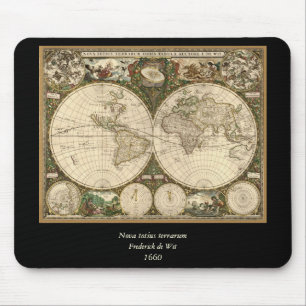 Antique 1660 World Map by Frederick de Wit Mouse Pad