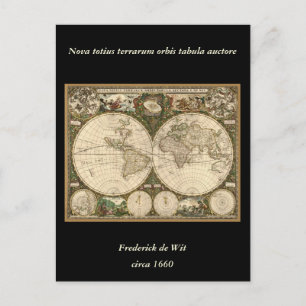 Antique 1660 World Map by Frederick de Wit Postcard