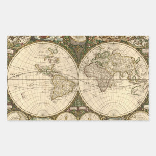 Antique 1660 World Map by Frederick de Wit Rectangular Sticker