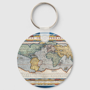Antique 16th Century World Map Key Ring