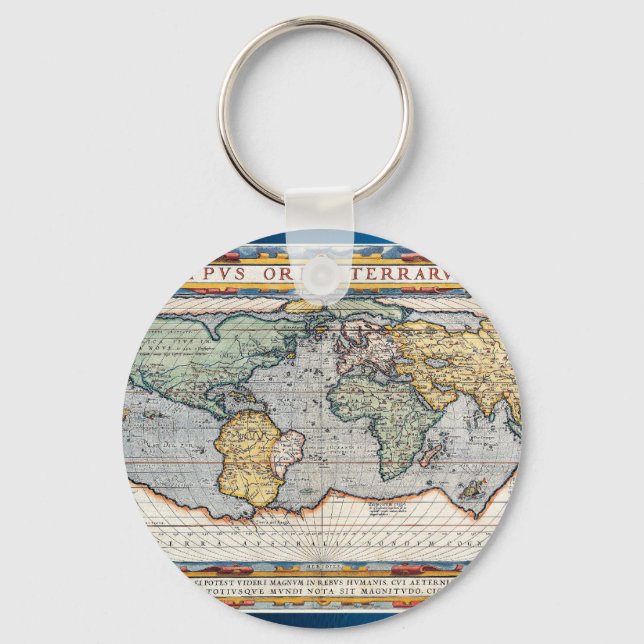 Antique 16th Century World Map Key Ring (Front)