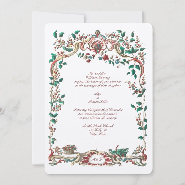 Antique 1750 Baroque Rococo Floral Frame Invitation (Front)
