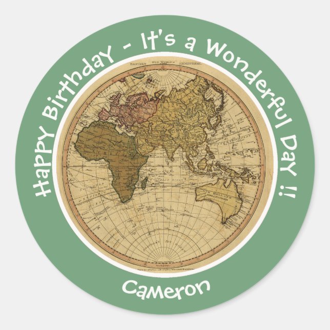 Antique 1786 Eastern Hemisphere Map Theme Party Classic Round Sticker (Front)