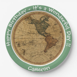 Antique 1786 Western Hemisphere Map Theme Party Paper Plate