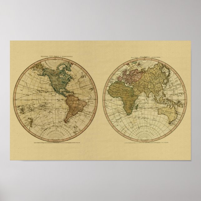 Antique 1786 World Map by William Faden Poster (Front)