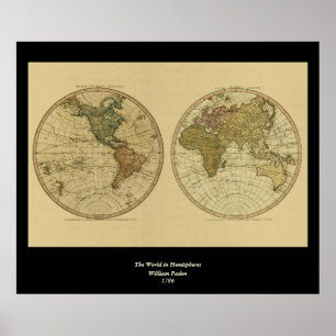 Antique 1786 World Map by William Faden Poster