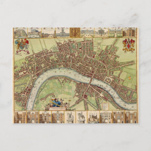 Antique 17th Century Map of London W. Hollar Postcard