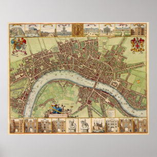 Antique 17th Century Map of London W. Hollar Poster