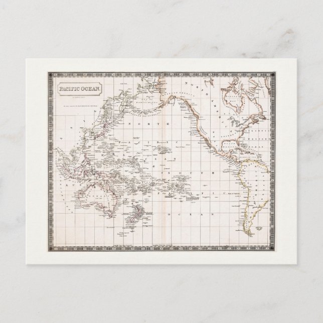 Antique 1800s map of the Pacific Ocean Postcard (Front)