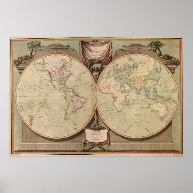 Antique 1808 World Map by Laurie and Whittle Poster (Front)