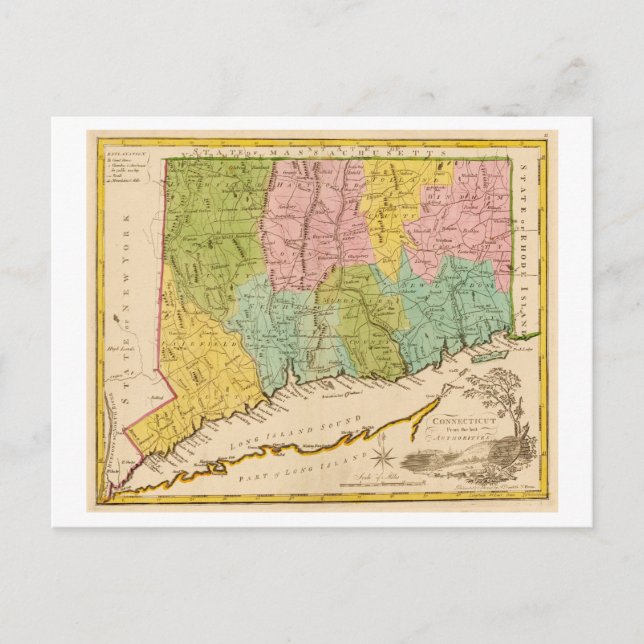 Antique 1815 Map of Connecticut Postcard (Front)