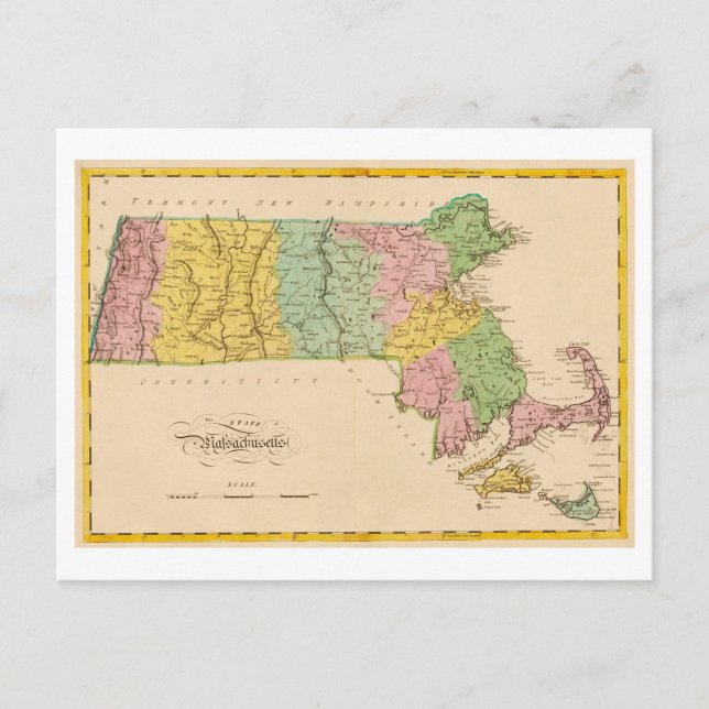 Antique 1815 Map of Massachusetts Postcard (Front)