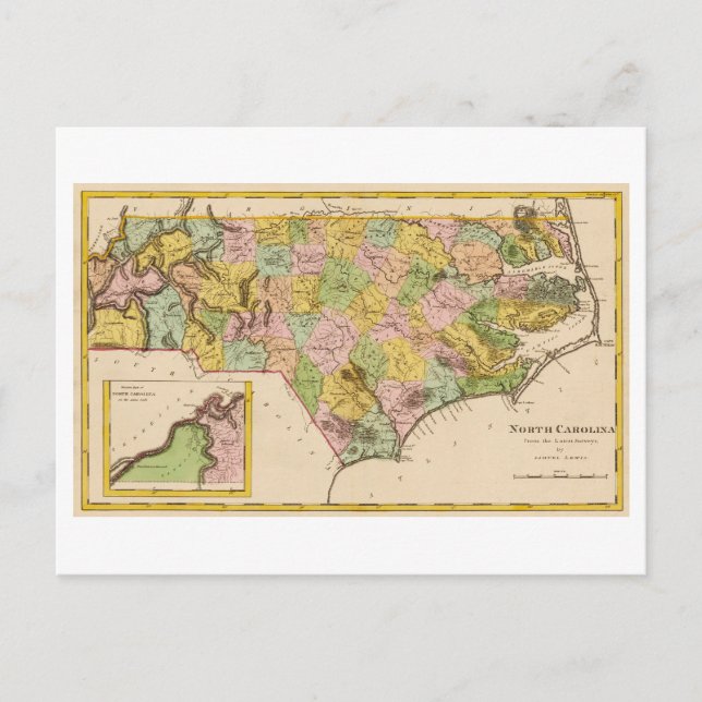 Antique 1815 Map of North Carolina Postcard (Front)