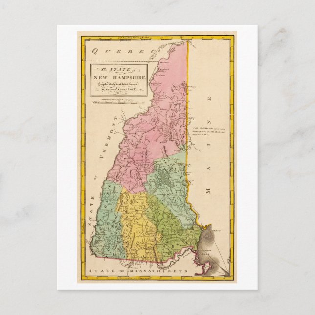 Antique 1815 New Hampshire Map Postcard (Front)