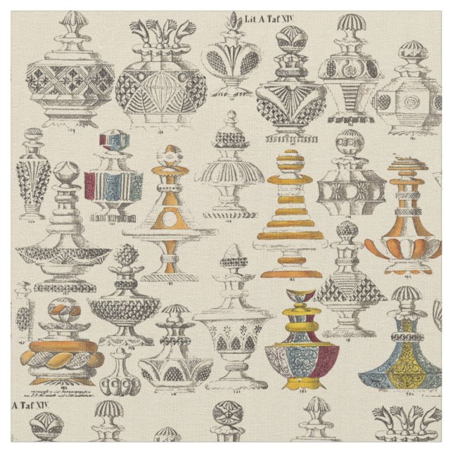 Antique 1828 Bottle Designs Pattern Fabric (Close Up)