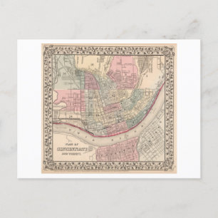 Antique 1868 Map of Cincinnati Postcard