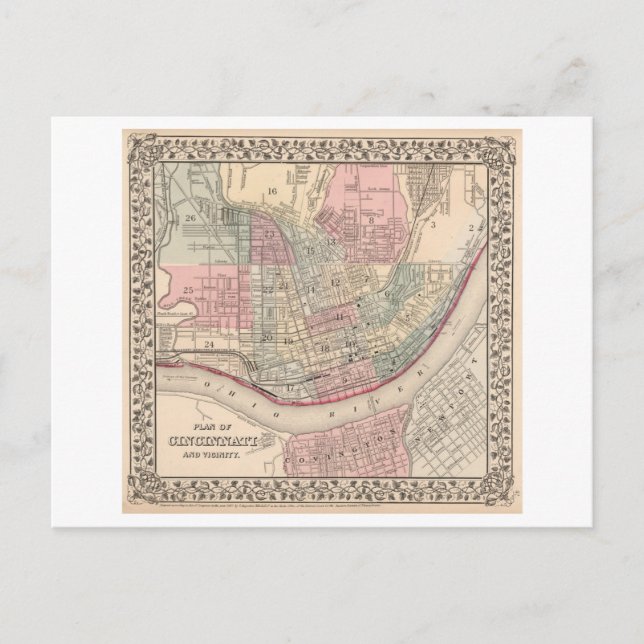 Antique 1868 Map of Cincinnati Postcard (Front)