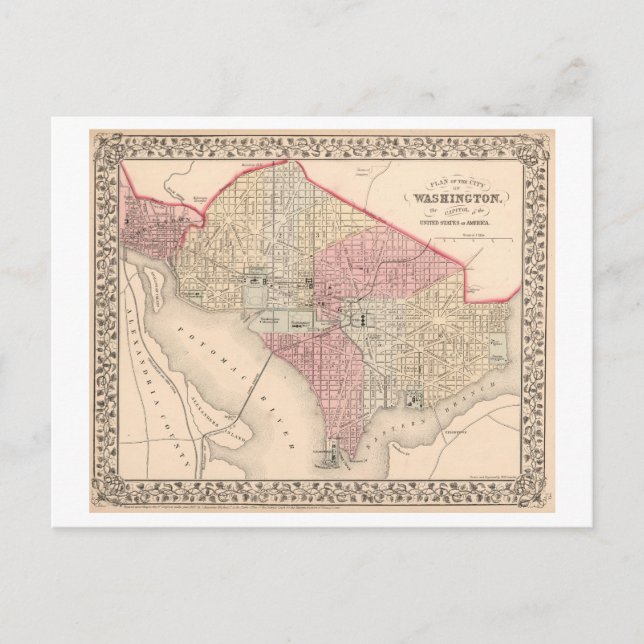 Antique 1868 Map of Washington, DC Postcard (Front)
