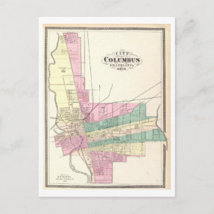 Antique 1872 Map of Columbus, Ohio, Postcard