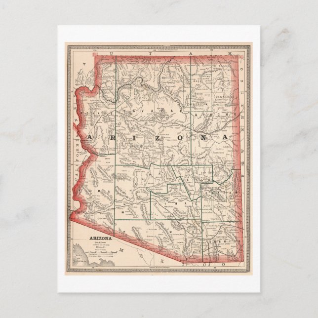 Antique 1883 Map of Arizona  Postcard (Front)