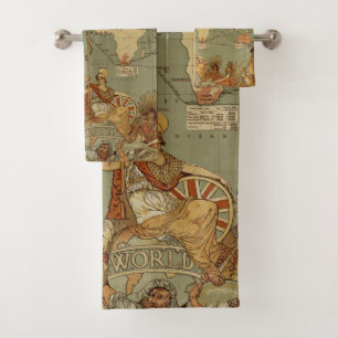 Antique 1886 World Map British Empire Poster Bath Towel Set