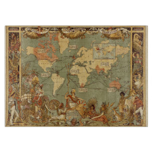 Antique 1886 World Map British Empire Poster Cutting Board