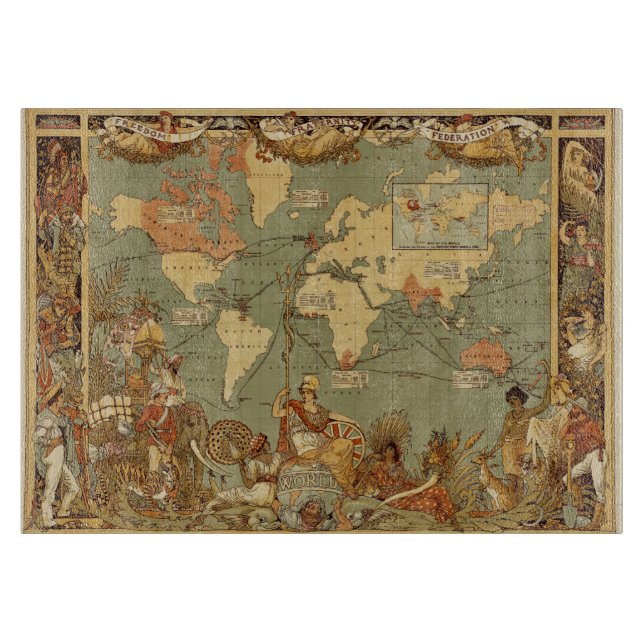 Antique 1886 World Map British Empire Poster Cutting Board (Front)