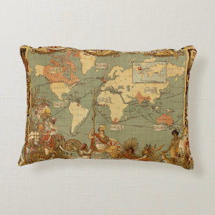 Antique 1886 World Map British Empire Poster Decorative Cushion