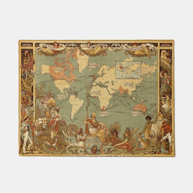 Antique 1886 World Map British Empire Poster Doormat (Front)