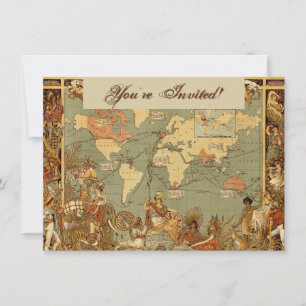 Antique 1886 World Map British Empire Poster Invitation