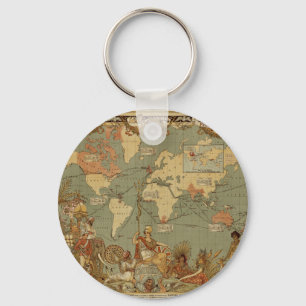 Antique 1886 World Map British Empire Poster Key Ring