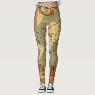 Antique 1886 World Map British Empire Poster Leggings