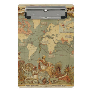 Antique 1886 World Map British Empire Poster Mini Clipboard
