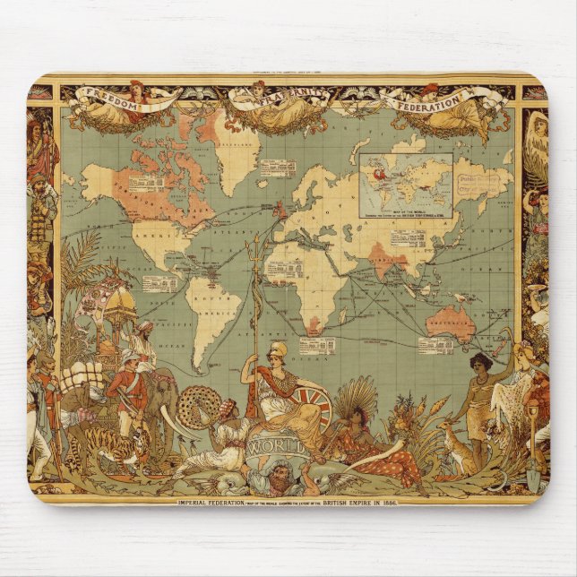 Antique 1886 World Map British Empire Poster Mouse Pad (Front)