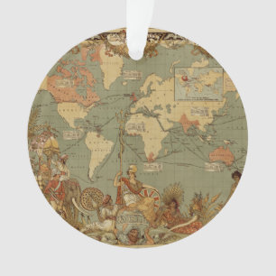 Antique 1886 World Map British Empire Poster Ornament