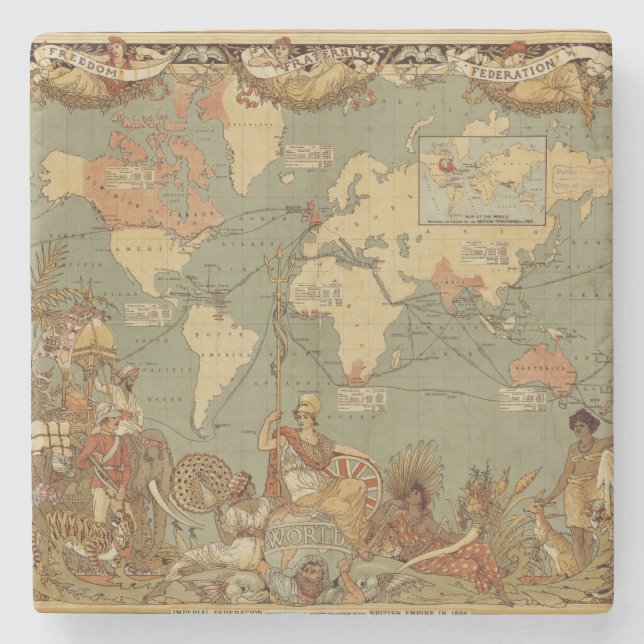Antique 1886 World Map British Empire Poster Stone Coaster (Front)