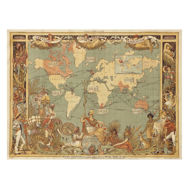 Antique 1886 World Map British Empire Poster Tablecloth (Front (Horizontal))