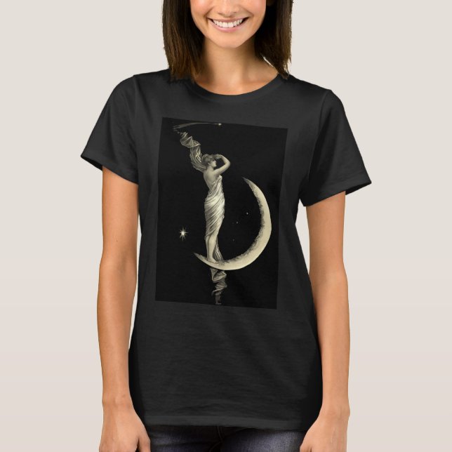 Antique 1889 Woman On Crescent Moon T-Shirt (Front)