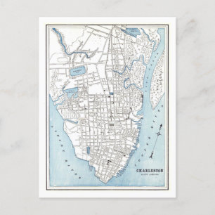 Antique 1898 Map of Charleston, South Carolina, Postcard