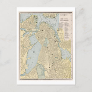 Antique 1899 Map of Boston, Massachusetts, Postcard