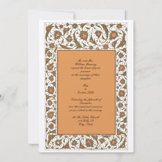 Antique 18th Century Persian Floral Border Invitation (Front)