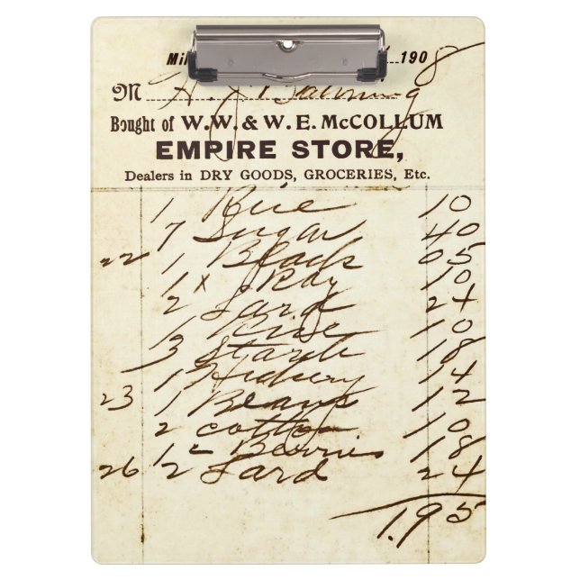 Antique 1908 Millburn (NJ) Store Invoice Clipboard (Front)