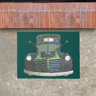 Antique 1947 Truck Sketch Door Mat Rug