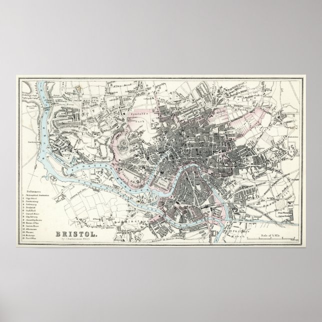 Antique 19th Century Map of Bristol Poster (Front)