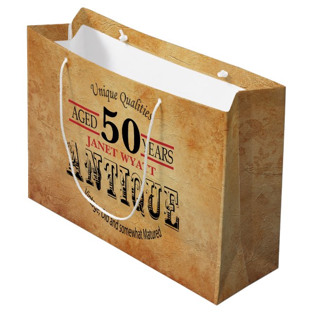 Antique 50th Birthday Large Gift Bag (Front Angled)