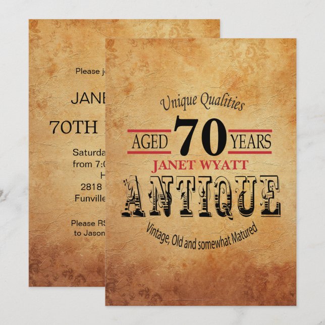 Antique 70th Birthday Invitation (Front/Back)